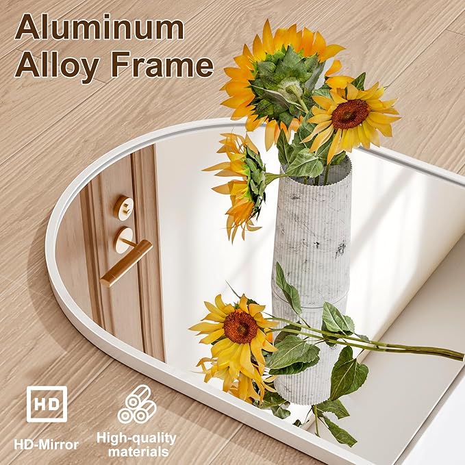 Full Length Door Mirror, Wall Mounted Wall Mirrors, 50"X16" Arched Behind Door Mirror for Use in Living Rooms, Rooms, Bedrooms, Cloakrooms, etc. Durable & Stylish Home Decor (White)