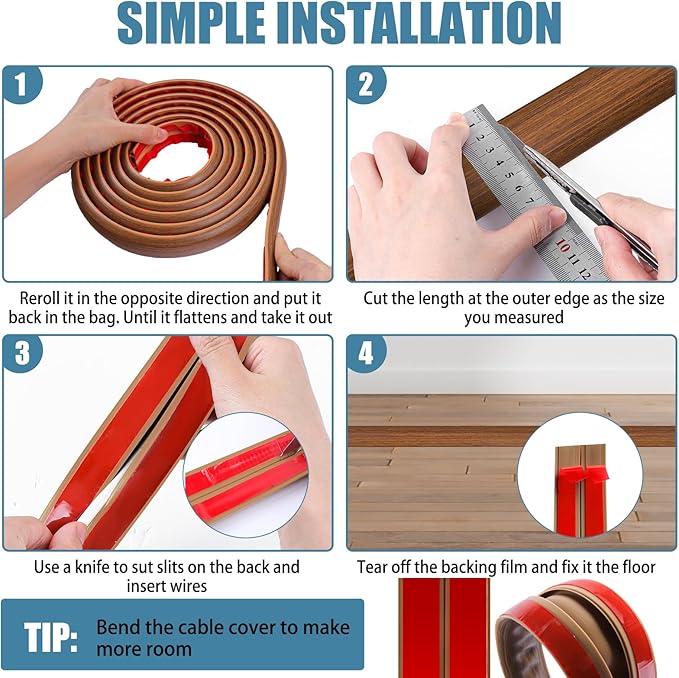 Floor Cord Covers for Wires 10FT Cable Hider Wire Cover Self Adhesive Cord Hider Floor for Offices, Homes, Workshops, Warehouses Cable Cavity 0.39" W x 0.27" H