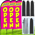 Buryeah 3 Sets Now Open Feather Flag Pole Kit for Business Advertising 7 ft Open Flag Banner Sign with Pole Kit Ground Stake and Portable Bag for Outside Ground(Rose Red)