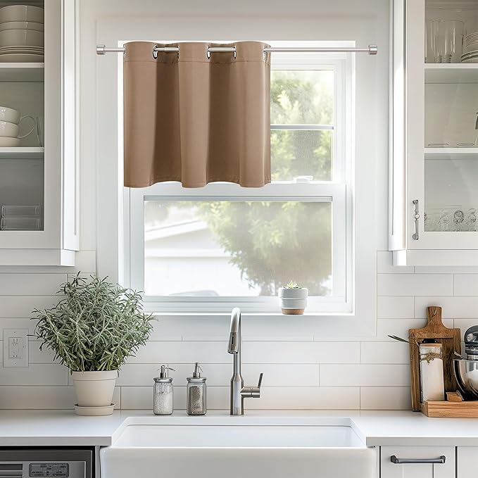 ChrisDowa Blackout Curtains 36 Inches Long for Living Room, Grommet Thermal Insulated Room Darkening Curtains for Bedroom (1 Panel Set, Cappuccino, 42W x 36L)