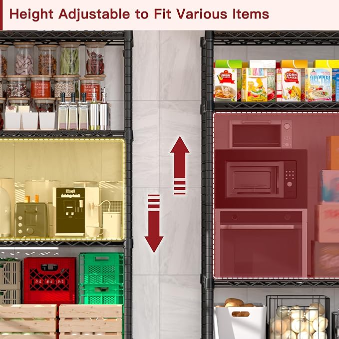 PrimeZone 36" W x 16" D x 79" H Wire Storage Shelves with Wheels, 5 Tier NSF Certified Heavy Duty Adjustable Kitchen Shelving Unit, Pantry Organizer Rack Rolling Metal Shelf for Garage Closet Bathroom