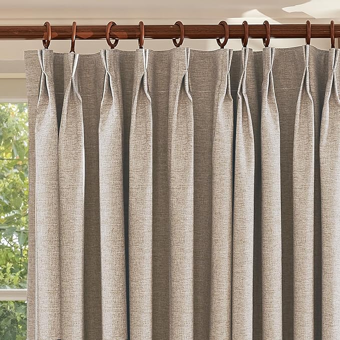 Textured Linen Pencil Pleated 100% Blackout Curtains for Bedroom/Living Room Blackout Curtains 120 Inches Long, Energy Saving Window Treatment Curtains,120Wx120Lx2,Sand Beige