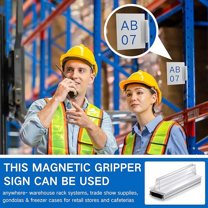 Thyle 48 Pack Magnetic Sign Holder Grip Holder, Powerful Magnet, 3" Length, 1" Width, 1" Total Height for Retail Wall Display Store Vendor Event Warehouse and Shop Supplies, Clear