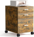 3 Drawer Mobile File Cabinet with Locking Casters,Rustic Brown,Fully Assembled Storage Cabinet with Drawers for Office & Home,18.9" L x 15.75" W x 22.05" H,220 lbs Capacity