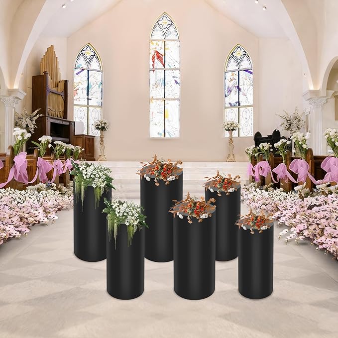 Cake Pedestal Stands for Party 6PCS Dessert Table Display Plinth Pillars Black Round Cylinder Pedestal Stands for Wedding Sculpture Display Column Decoration Cube (6PCS-Cylinder-Black)