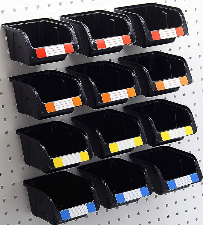 Pegboard Bins Kit 12 PACK Black Pegboard Parts Storage Tool Peg Borad Workbench Bins Organize Hardware,Attachments,Accessories (12 Pack)