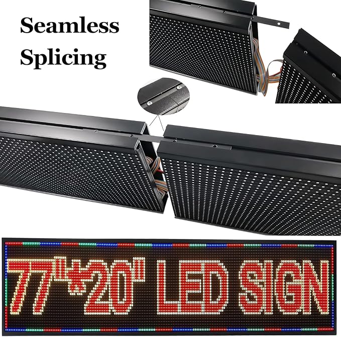 P10 Large Programmable LED Scrolling Sign 77”X20”, Bright Outdoor Digital Signs Waterproof, Full Color Led Open Signs for Business Advertising, Restaurant, School, Commerce, WiFi Control Electronic Message Display Board