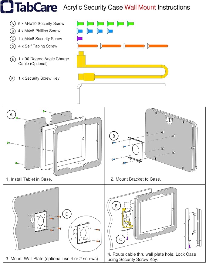 TABcare Anti-Theft Acrylic VESA Enclosure for Apple iPad Pro 11" 1st 2nd 3rd 4th gen. with Free Wall Mount Kit & 90-Degree Angle USB C Cable (iPad Pro 11 1/2/3/4, White)