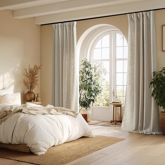 NICETOWN Taupe Thick Linen Curtains 96 Inches Long for Living Room 2 Panels Set, Back Tab/Rod Pocket with Pleat Tape Privacy Added Window Treatments for Farmhouse/Bedroom, Natural, W55 x L96