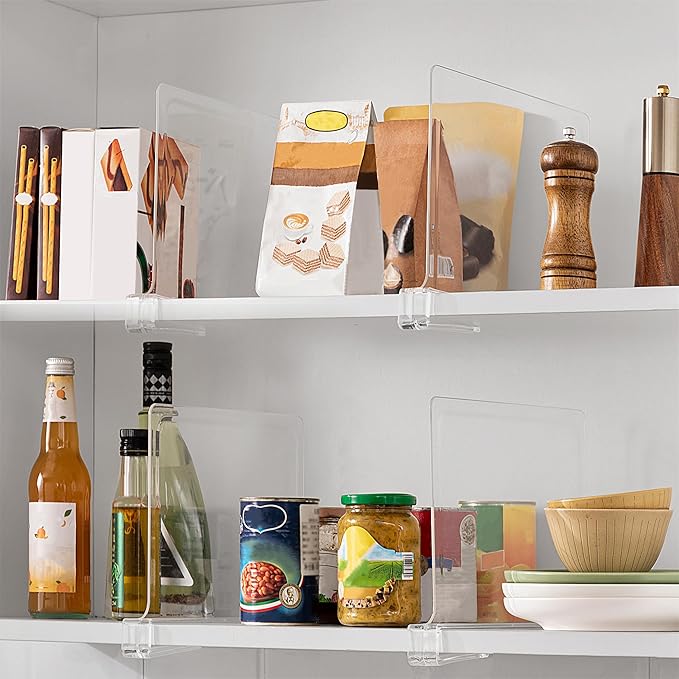 4 Pack 12 Inches [Extra Tall Version] Clear Shelf Dividers for Organization, Acrylic Closet Shelf Vertical Shelves Organizer for Bedroom, Kitchen and Office