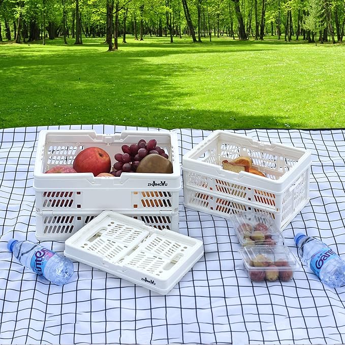 Plastic crates for storage,plastic baskets for organizing,14.96inch* 9.84inch* 7.87inch,Foldable Shopping crate with Handles,collapsible storage crate,basket for car Garden Kitchen,Bathroom,office