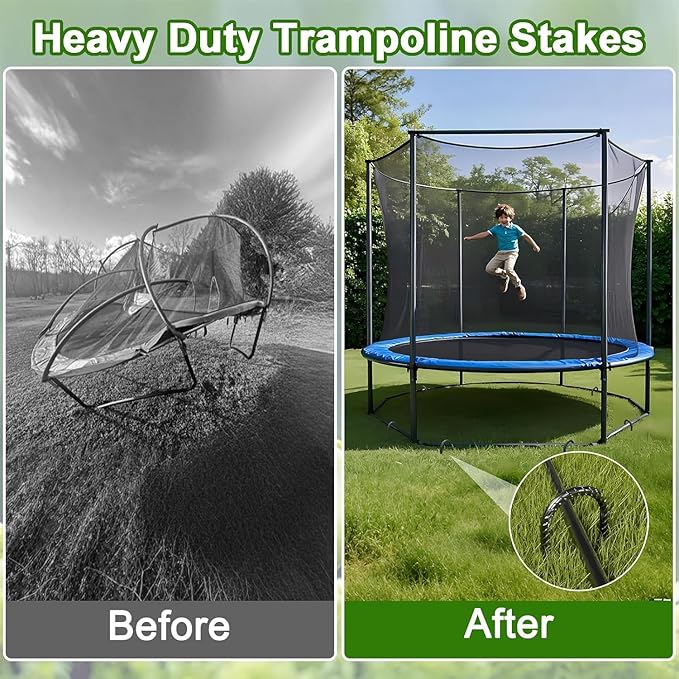 VVOKGO Trampoline Stakes 12 Inches Anchors High Wind Heavy Duty, 12-Pack U Shaped Tie Down Anchor Kit for Ground, Camping Tent, Soccer Net, Swing Set, Black