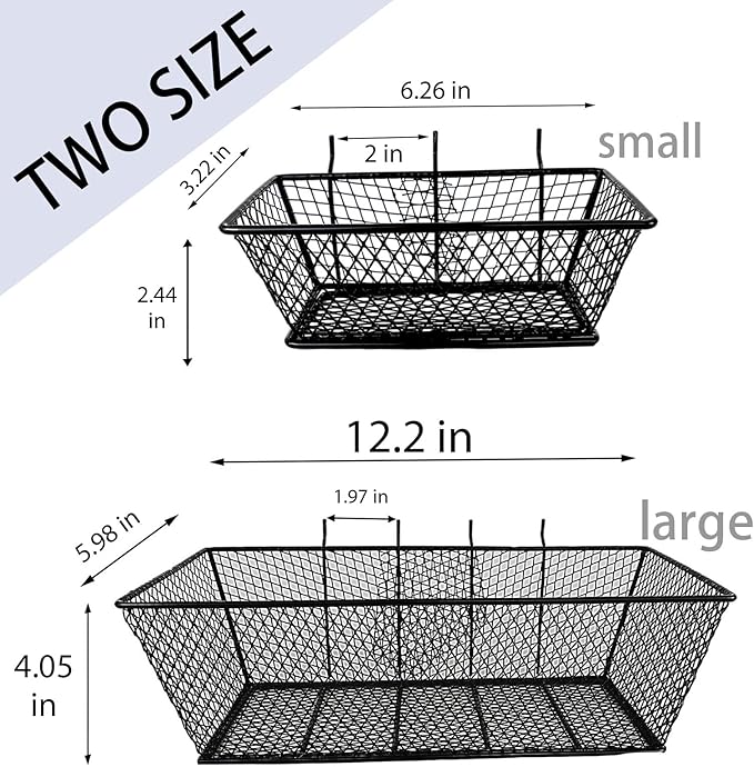 Pegboard Baskets Bins Set 6 Pack 2 Size Metal Pegboard Baskets Black Metal Wire Shelves Hooks for Organizing Various Tools Garage Workbench Kitchen Office Craft Room