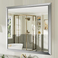 40x38 Inch Brushed Nickel Bathroom Mirror for Wall, Thick Metal Framed Rectangle Mirrors for Over Sink, Bedroom, Living Room, Entryway, Anti-Rust, HD Tempered Glass