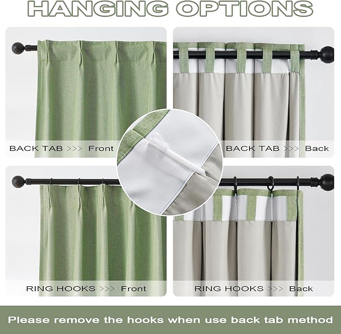 DUALIFE Sage Green Pinch Pleated Blackout Curtains 40 x 108 Inches Long, Back Tab Drapes for Living Room Bedroom Thermal Insulated Full Blackout Draperies with Hooks