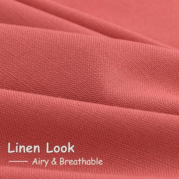 Nanspring Linen Curtains 84 Inch Length 2 Panels Set,Watermelon Red - Back Tab Rod Pocket Light Filtering Privacy Semi Sheer Textured Curtains Neutral Farmhouse Decor Curtain for Living Room Bedroom