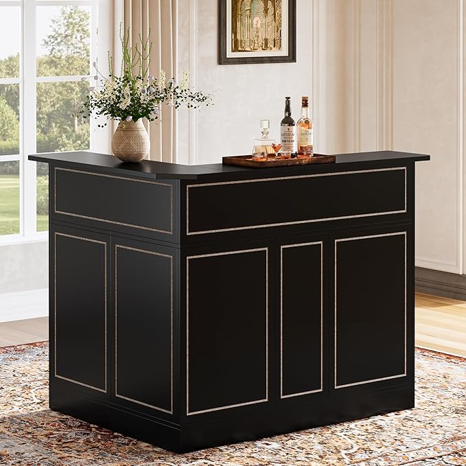 Tribesigns L-Shaped Bar Cabinet, 4-Tier Corner Bar Unit with Stemware Racks, Black