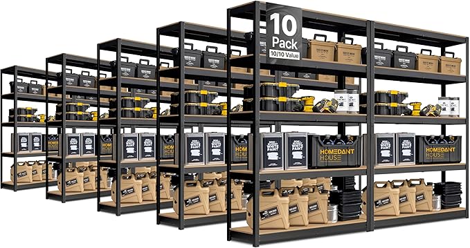 HOMEDANT House 5 Tier Laminated Metal Shelving Unit Adjustable Storage Utility Rack Heavy Duty Shelves Organization Multipurpose Shelf Kitchen Garage Pantry Closet (10, (L) 48.1" W, Black)