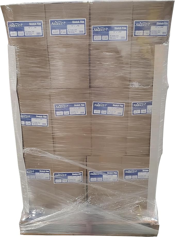Alliance Stretch Film Machine Bundling - Clear, 18" x 1200ft, 60 Gauge, 48 Roll Pallet, Industrial Heavy Duty Shrink Wrap for Packing, Shipping, Pallet and Moving Supplies