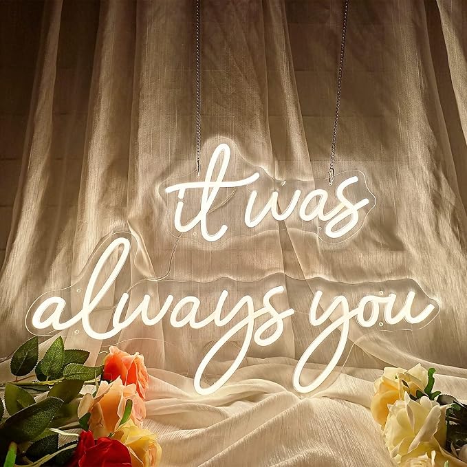 Large 36" Neon Sign 'it was always you' Neon Night with Dimmable Wall Decor for Bedroom Living Room Bar Party Club Wedding Girls Birthday Wall Light Decor Reusable Warm White