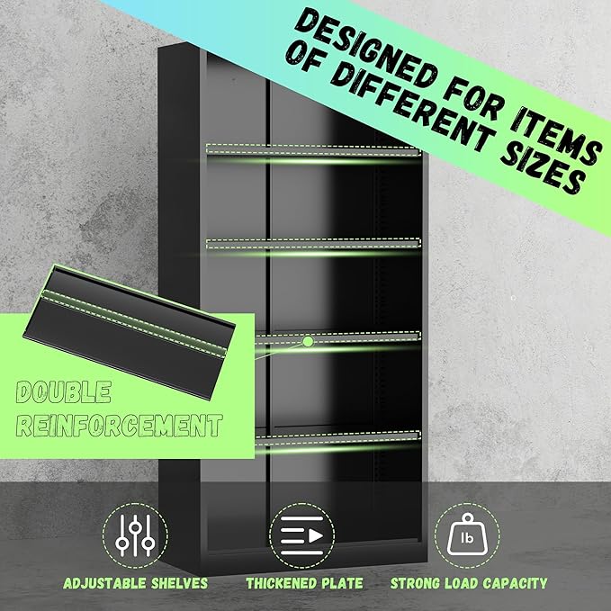 INTEGREAT Metal Storage Cabinet, 71" Black Office Metal Cabinet with Locking Doors and Adjustable Shelves, Steel Locking Cabinets for Office, Home, Garage, Gym, School