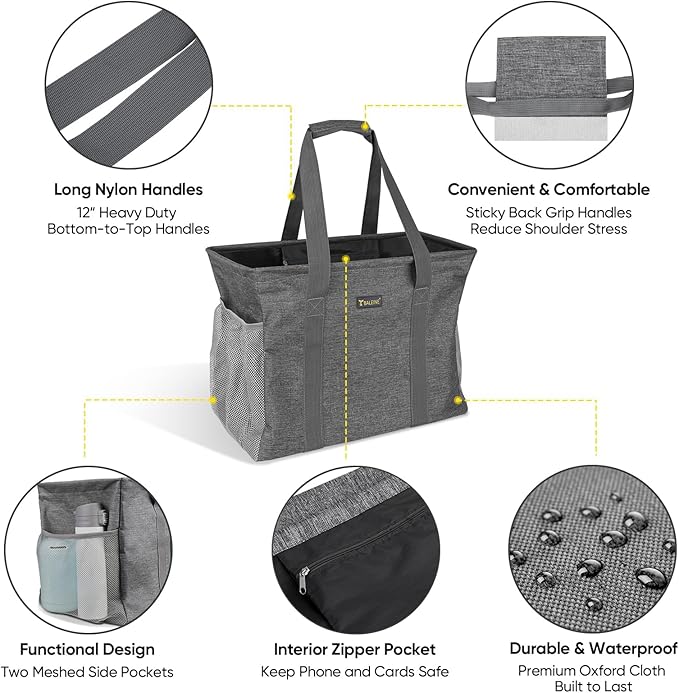 BALEINE Extra Large Utility Tote Bag with Wire Frame for Storage (Grey, 16.5''x14''x10'')