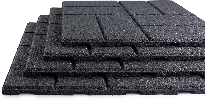 Playsafer Brick Rubber Interlocking Tiles | 16 X 16 | Easy Install for Indoor and Outdoor Use (Dark Gray, 1 Tile)