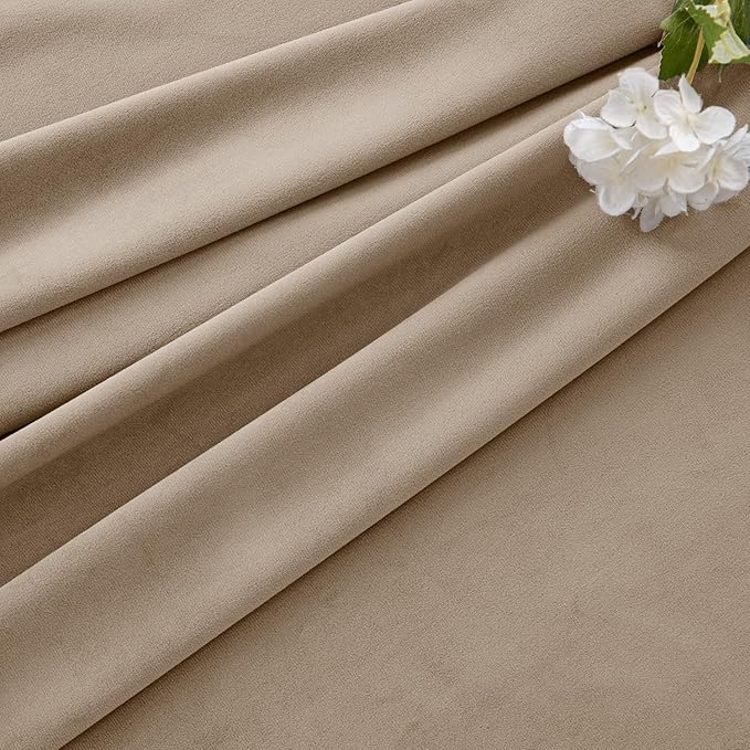 MIULEE Velvet Curtains 108 Inch Length 2 Panels Set for Bedroom, Pinch Pleat Back Tab Luxury Thermal Insulated Living Room Darkening Pleated Blackout Extra Long Window Curtain with Hooks, Camel Beige