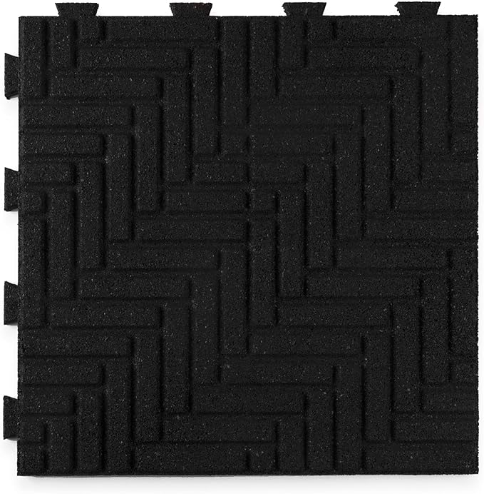 Playsafer Herringbone Rubber Interlocking Tiles | 16 X 16 | Easy Install for Indoor and Outdoor Use (Black, 10 Tiles)