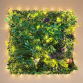 Artificial Boxwood Panel 20"x20" 6 Pieces, Green Grass Wall Backdrop for Fence Patio Backrop Balcony, Faux Ivy Privacy Fence Screen, 5 PCS Vines, 60 PCS Violet Flower, 2 PCS Light Strip