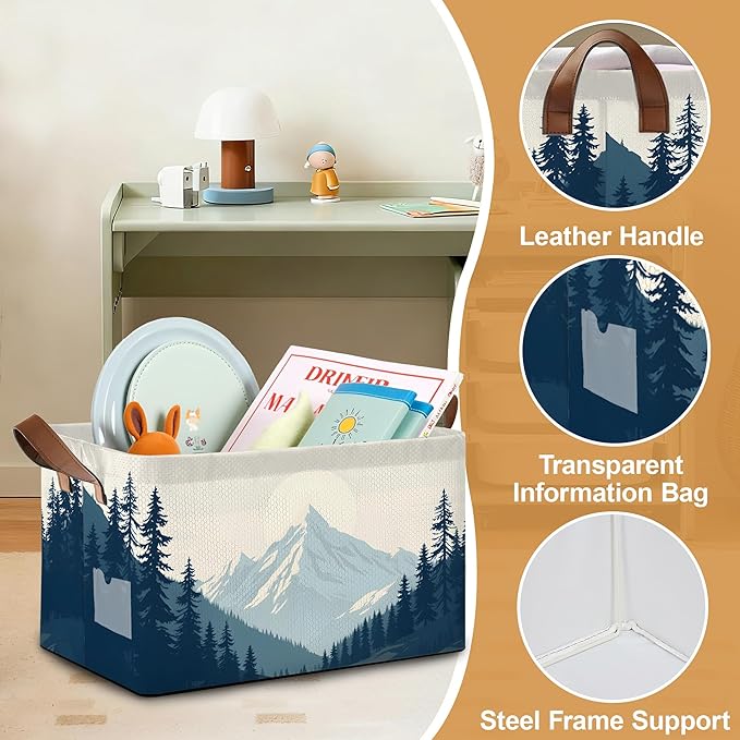 Decorative 32L Blue Misty Forest Storage Bins with Handles, Organization and Storage, Cube Storage Organizer for Hamper, Nursery