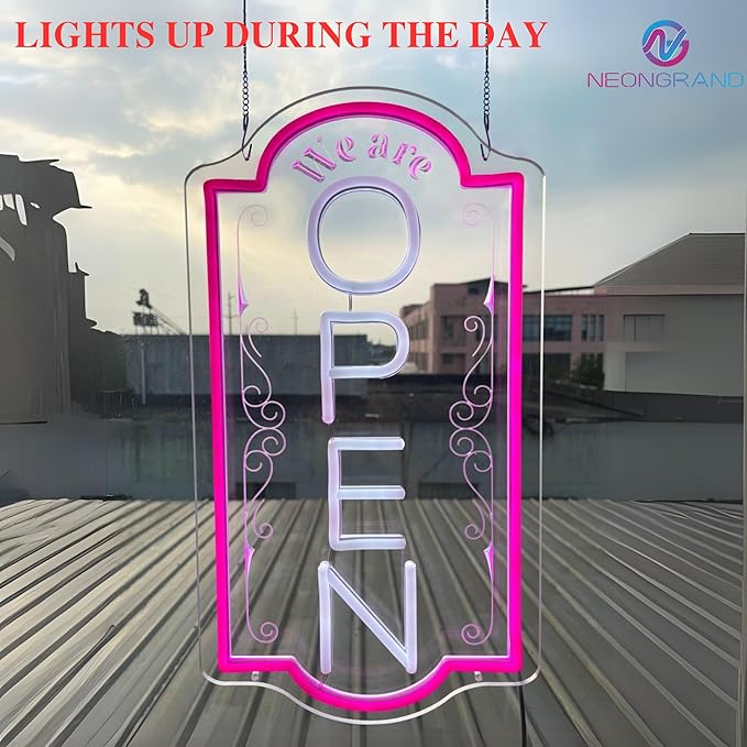 Vertical open sign Vertical Open Led Sign Neon Sign business window light vertical open signs for business (Mix color 2 LARGE SIZE 30x16")