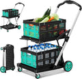 Collapsible Shopping Cart with Wheels, 8-in-1 200LBS Capacity Grocery Cart on Wheels with 2 Storage Crate, Folding Utility Cart for Shopping, Travel, Supermarket, Office, Teal