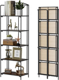 Crofy No Assembly Folding Bookshelf for Living Room, 5 Tier Black Collapsible Book Shelf for Home Office, Portable Bookcase Storage Organizer