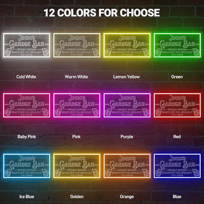 Custom Garage Bar Neon Sign for Man Cave Home Bar Décor, Personalized LED Light Customizable Name Bar Signs Unique Gifts for Men Dad Husband Beer Lover (Multiple Sizes & Colors)