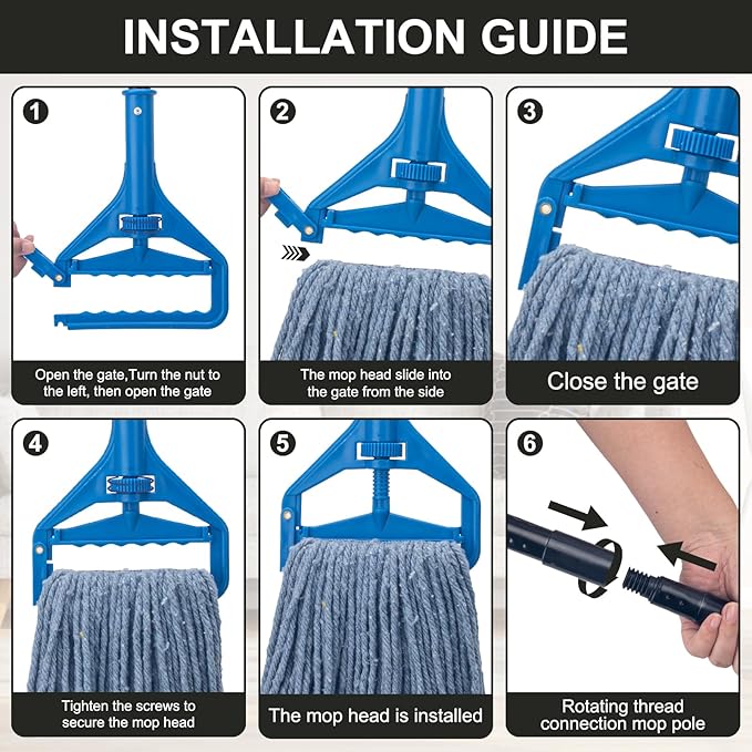 Heavy Duty Commercial Mop with 3 Extra Large Reusable Replacement Head,59" Long Handle Industrial Wet Mops,Looped-End String Cotton Mop for Floor Cleaning,House,Kitchen,Office,Garage,Tile