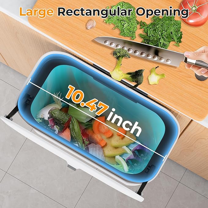 1.9 Gallon Hanging Trash Can - Small Under Sink Trash Can with Lid, Wall Mounted Garbage Bin for Kitchen & Bathroom Cupboard, Odor-Control, Extended Clamping Ring, White