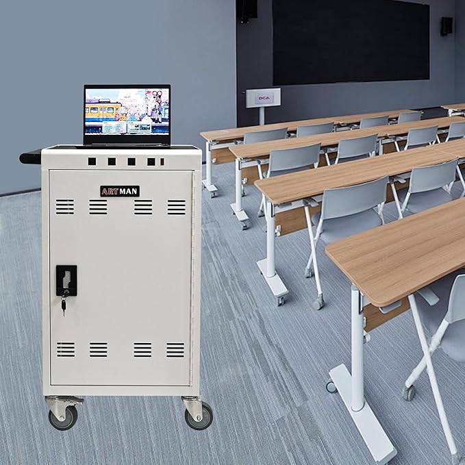 Laptop Charging Cart,35 Devices Tablet Storage Carts for pad Up to 16.3" Screen Size, Classroom Computer Mobile Charging Station for Pads, Chromebooks,Laptops, Security Storage(31+4 Bay-White)