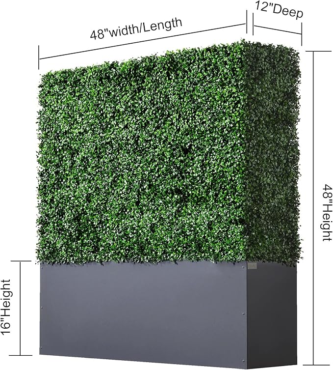 AGPL New Generation Artificial Hedge Green Wall with Dark Gray 201 Stainless Steel Planter Box (48" H 48" W12 D)