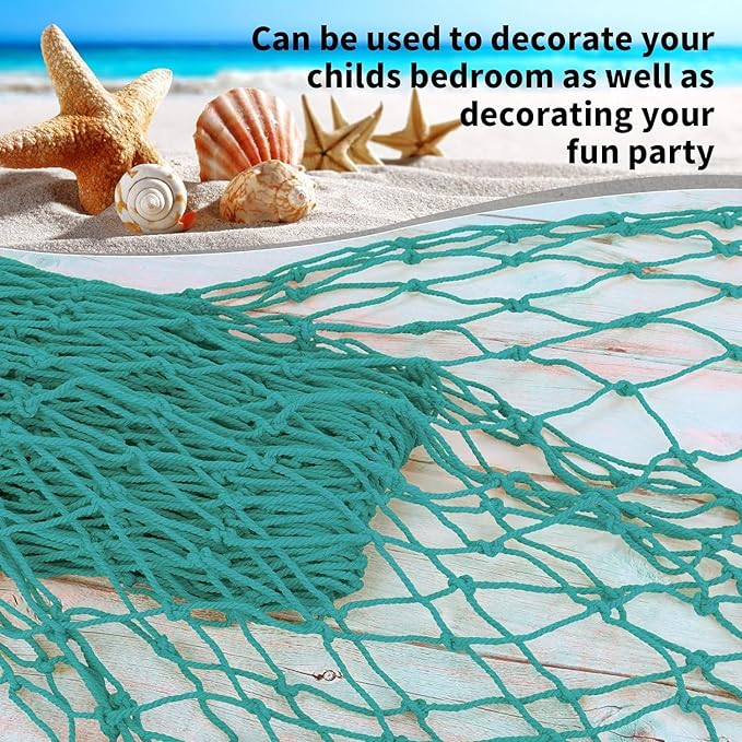 ZUEXT Aqua Decorative Fishing Net 80x40 Inch, 2 Pack Large Picture Fish Net, Wall Photo Hanging Fishnet for Nautical Mermaid Pirate Ocean Themed Hawaii Beach Under the Sea Party Decorations