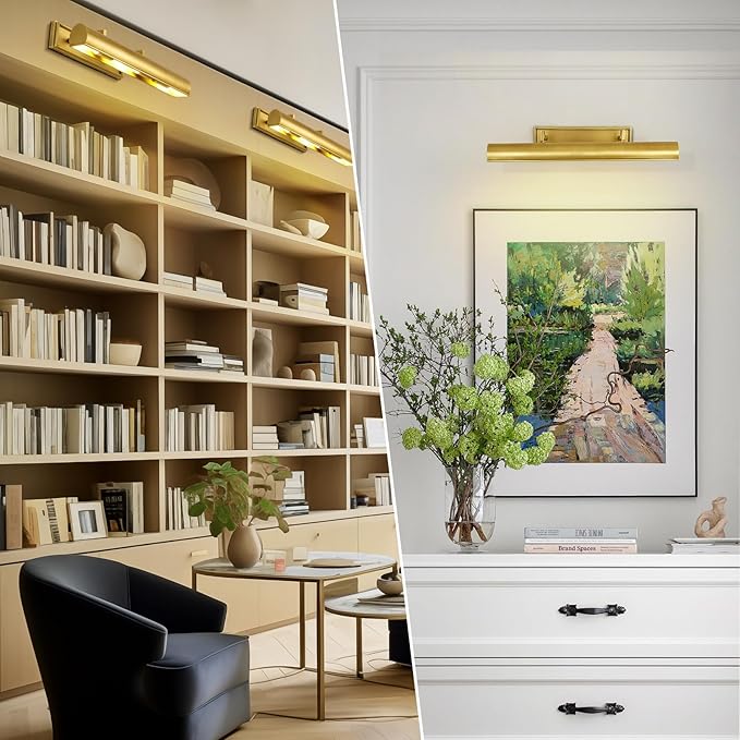 24in Modern Brass Picture Lights for Wall Hardwired, 4 Light Gold Wall Picture Light for Above Picture Frame, Accent Light for Living Room, Bookcase, Library Display (Includes Bulbs)