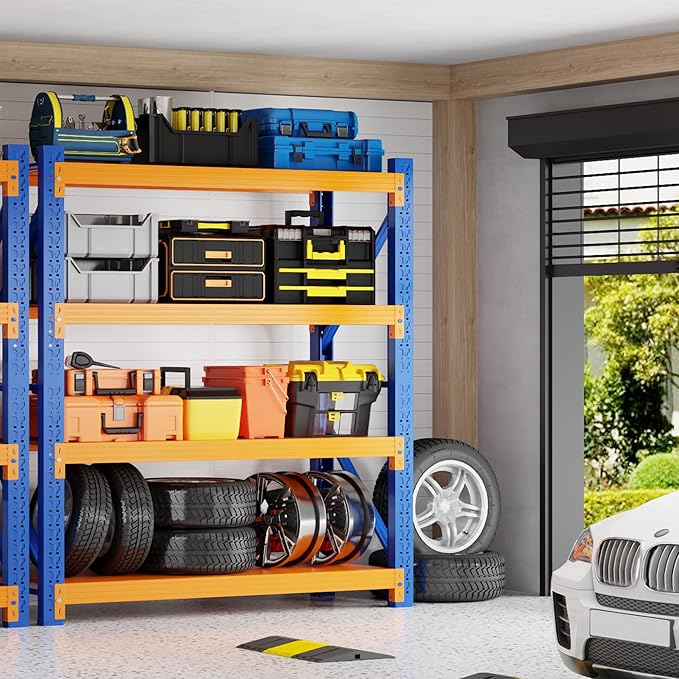 4000LBS Garage Shelving 48" W Garage Shelving Heavy Duty 4-Tier Metal Storage Shelves Adjustable Shelf Unit Storage Rack for Basement Supermarket Warehouse 48" W x 20" D x 78" H Blue-Orange