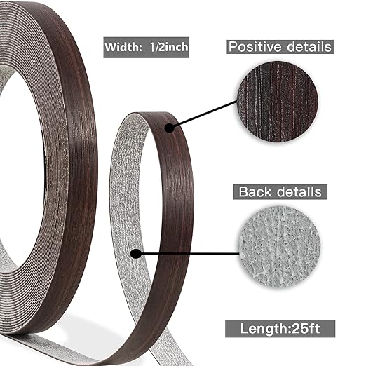 GSCIT Club Walnut Edge Banding, 1/2 inch x 25ft roll of Veneer PVC Edge Banding Pre-glued Flexible, Wood Tape for Cabinet Repair
