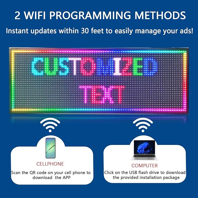 HS Programmable Scrolling Led Sign, Outdoor Digital Display Messsage Board, Full Color High Brightness WIFI Control,Text Customable, for Business Store Restaurant Public(P10 39''x14'')