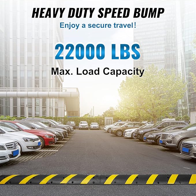 VEVOR 2PCs 6 ft/72'' Rubber Speed Hump, 2 Channel, 22000 lbs Capacity Heavy Duty Traffic Speed Bump, with High Reflective Yellow Strip 8 Expansion Screws and 1 Drill, for Asphalt Concrete Gravel Roads