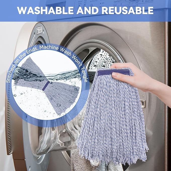 Commercial Heavy Duty Mop Heads Replacement for Rubbermaid: 3 Packs Industrial Wet Mop Head for Floor Cleaning - Cotton Commercial Products Wet Refills