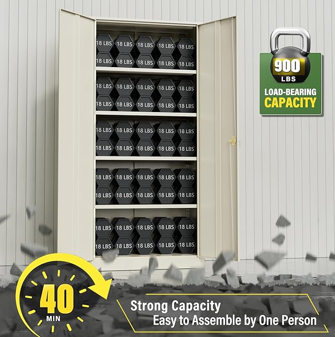 Greenvelly Metal Storage Cabinet, 72" Gray Steel Garage Cabinet with Doors and Adjustable Shelves, Metal Cabinet with Lock,Garage Cabinets and Storage System for Garage,Home Office,School