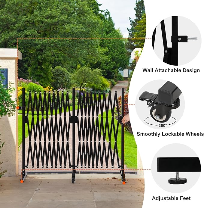 SMONTER Expandable Barricade Gate, 200" Metal Safety Barrier Gate with Casters, Accordion Garden Yard Fence Portable Dog Gates with Latch Indoor Outdoor