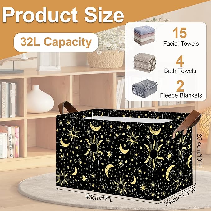 Decorative 32L Starry Night Sky Storage Bins with Handles, Organization and Storage, Cube Storage Organizer for Hamper, Nursery