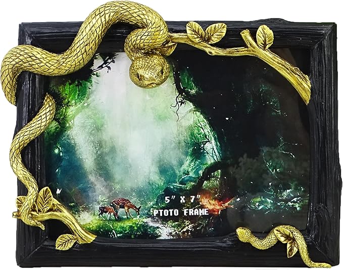 Hand-Crafted Resin Snake Picture Frame - 5x7 Inch Mother & Baby Snake Design, Unique Home Decor Wall Art, Wildlife Figurine Display